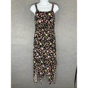 No Boundaries Dress L Dark Floral‎ Asymmetrical Hem Padded Babydoll Whimsigoth